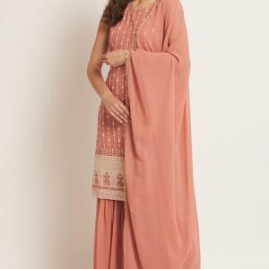 Home shopping queen women's georgette straight kurta sharara set with dupatta